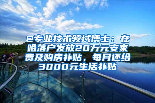 @专业技术领域博士：在哈落户发放20万元安家费及购房补贴，每月还给3000元生活补贴