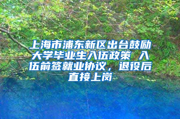 上海市浦东新区出台鼓励大学毕业生入伍政策 入伍前签就业协议，退役后直接上岗